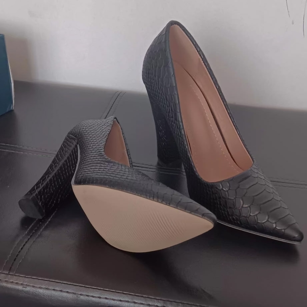 Elegant Black Textured Women's Heels